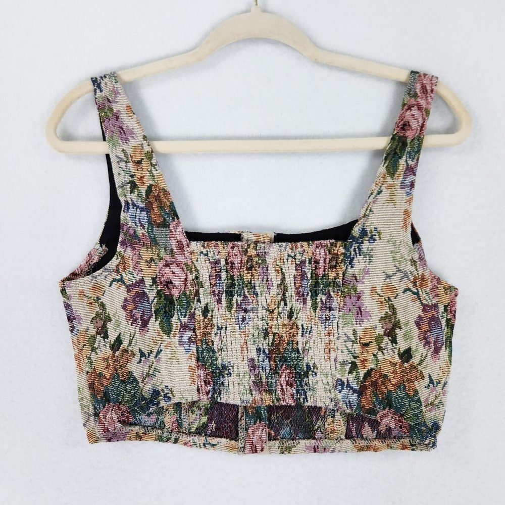 Wild Fable Shirt Womens Medium Tan Multicolor Floral Bustier Crop Tank Top - Picture 8 of 11